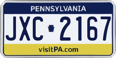 PA license plate JXC2167