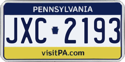 PA license plate JXC2193