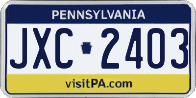 PA license plate JXC2403