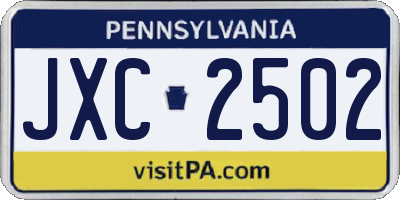 PA license plate JXC2502