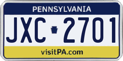 PA license plate JXC2701
