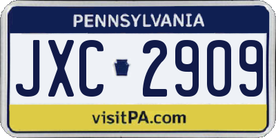 PA license plate JXC2909