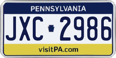 PA license plate JXC2986