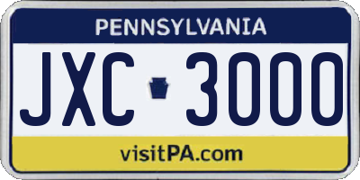 PA license plate JXC3000
