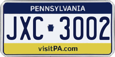 PA license plate JXC3002