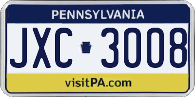 PA license plate JXC3008