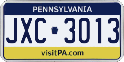 PA license plate JXC3013