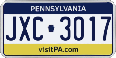 PA license plate JXC3017