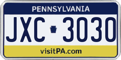 PA license plate JXC3030