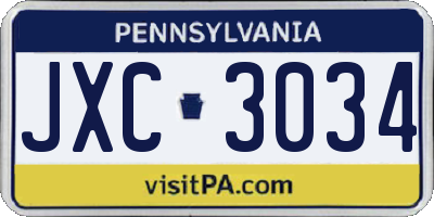 PA license plate JXC3034