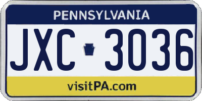 PA license plate JXC3036