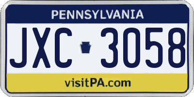 PA license plate JXC3058