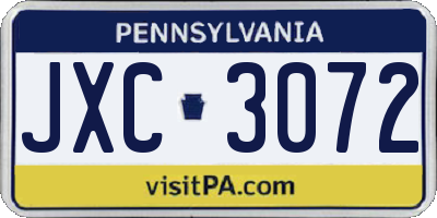 PA license plate JXC3072