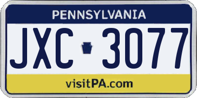 PA license plate JXC3077