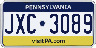 PA license plate JXC3089