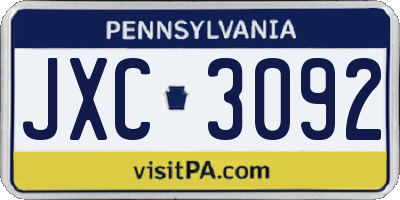 PA license plate JXC3092