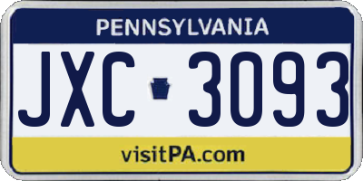 PA license plate JXC3093
