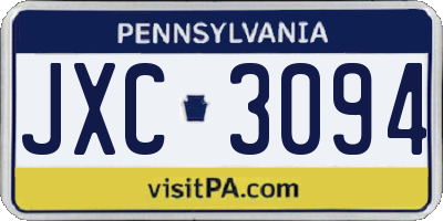 PA license plate JXC3094