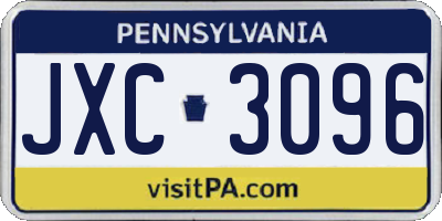 PA license plate JXC3096