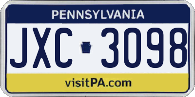 PA license plate JXC3098