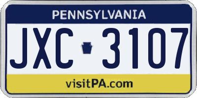 PA license plate JXC3107