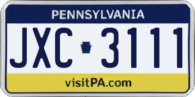 PA license plate JXC3111