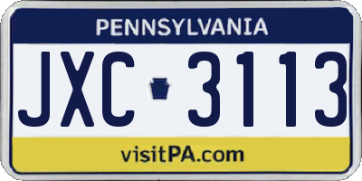 PA license plate JXC3113