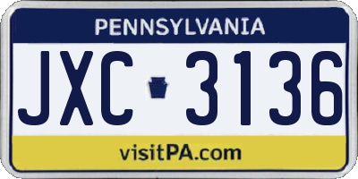PA license plate JXC3136
