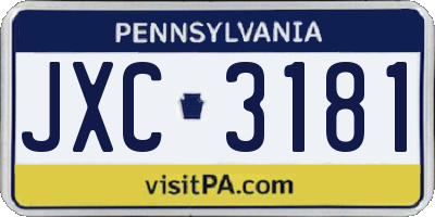 PA license plate JXC3181