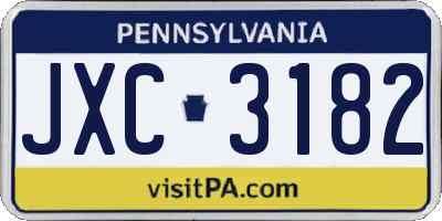 PA license plate JXC3182