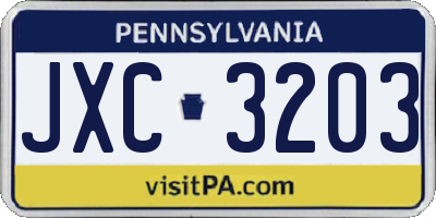 PA license plate JXC3203