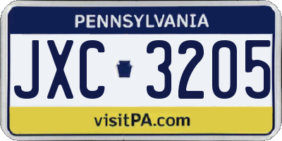 PA license plate JXC3205