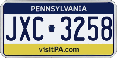 PA license plate JXC3258