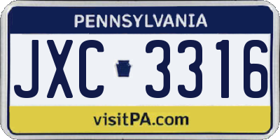 PA license plate JXC3316