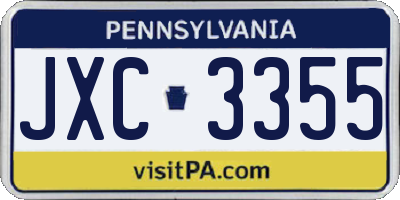PA license plate JXC3355