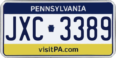 PA license plate JXC3389