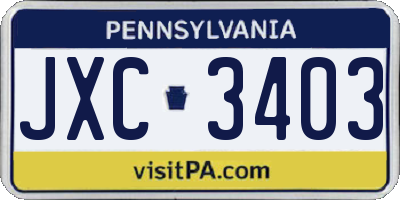 PA license plate JXC3403