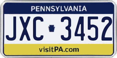 PA license plate JXC3452