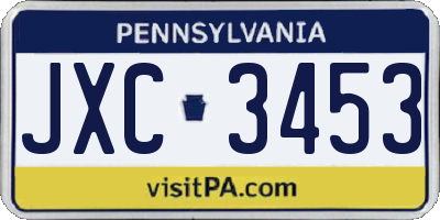 PA license plate JXC3453