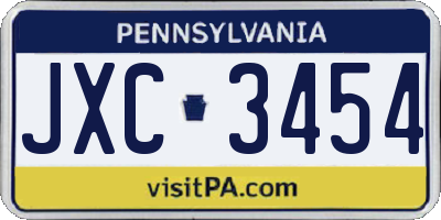 PA license plate JXC3454