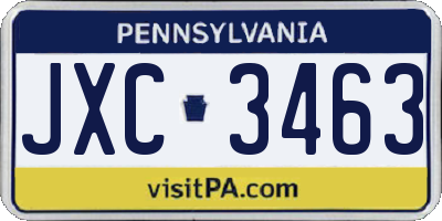 PA license plate JXC3463