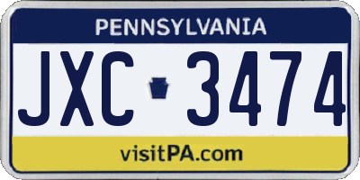 PA license plate JXC3474