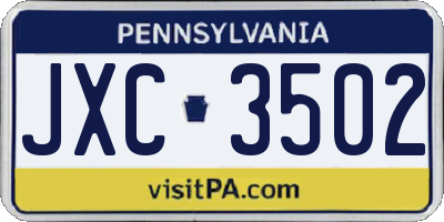 PA license plate JXC3502