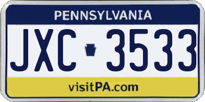 PA license plate JXC3533