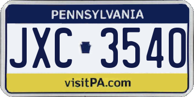 PA license plate JXC3540