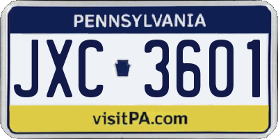 PA license plate JXC3601