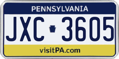 PA license plate JXC3605
