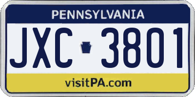 PA license plate JXC3801
