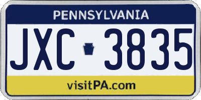 PA license plate JXC3835