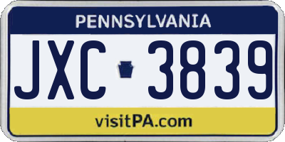 PA license plate JXC3839